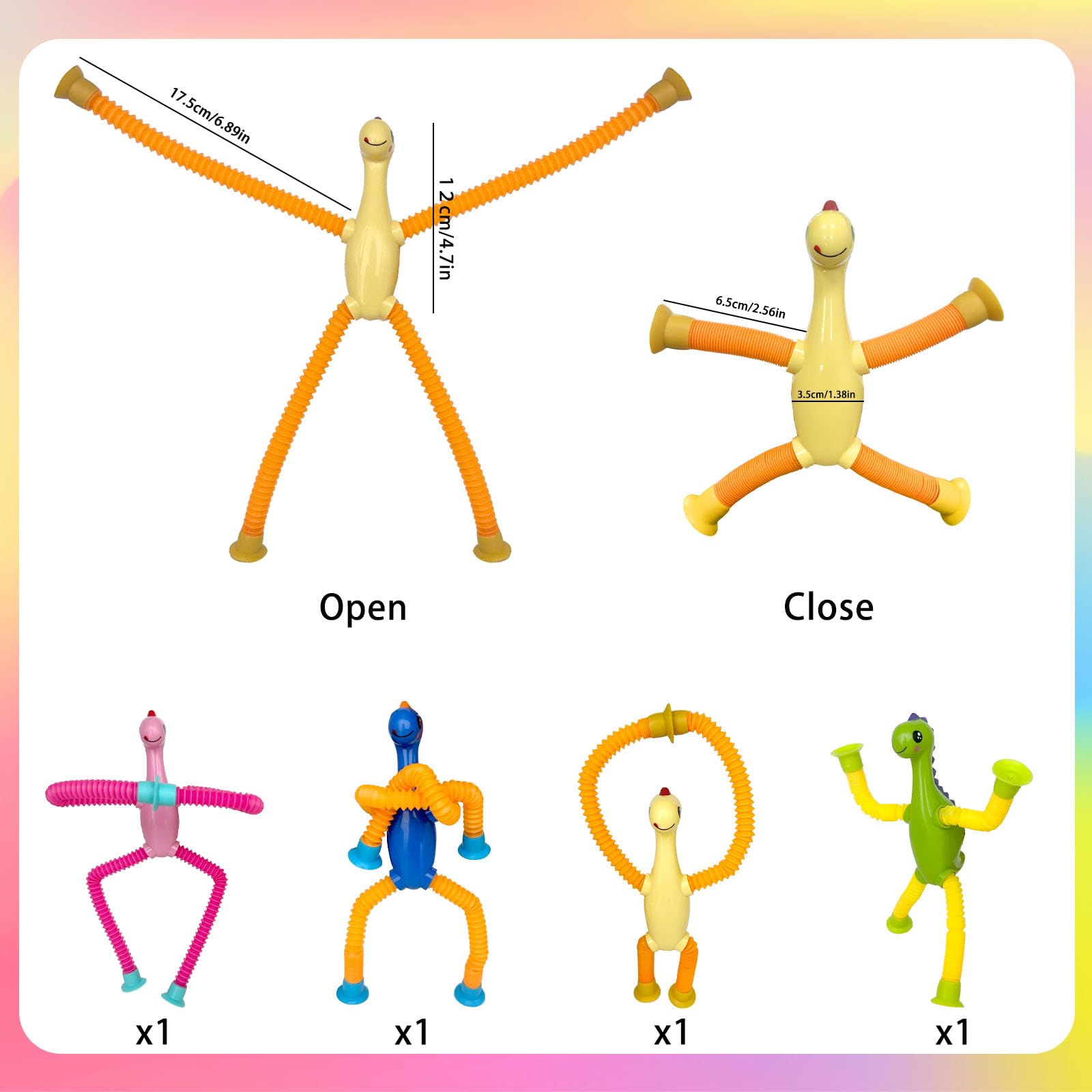 OptiPlay Fidget Toys, 4 PCS Telescopic Suction Cup Dinosaur Toy, Novel Funny Fidget - Image 3