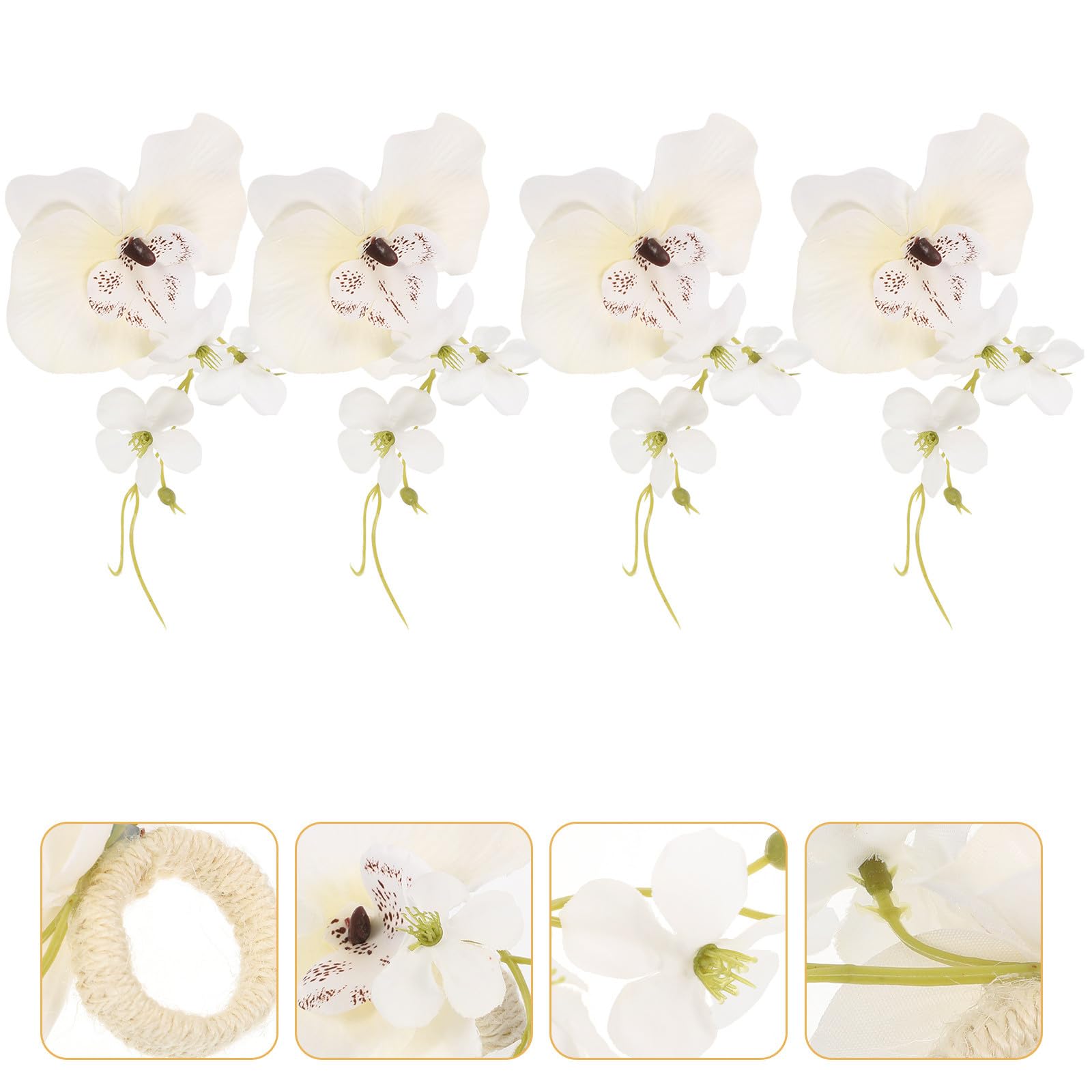 Rond de Serviette Fleur en Soie 4 Pièces Blanc Décoratif