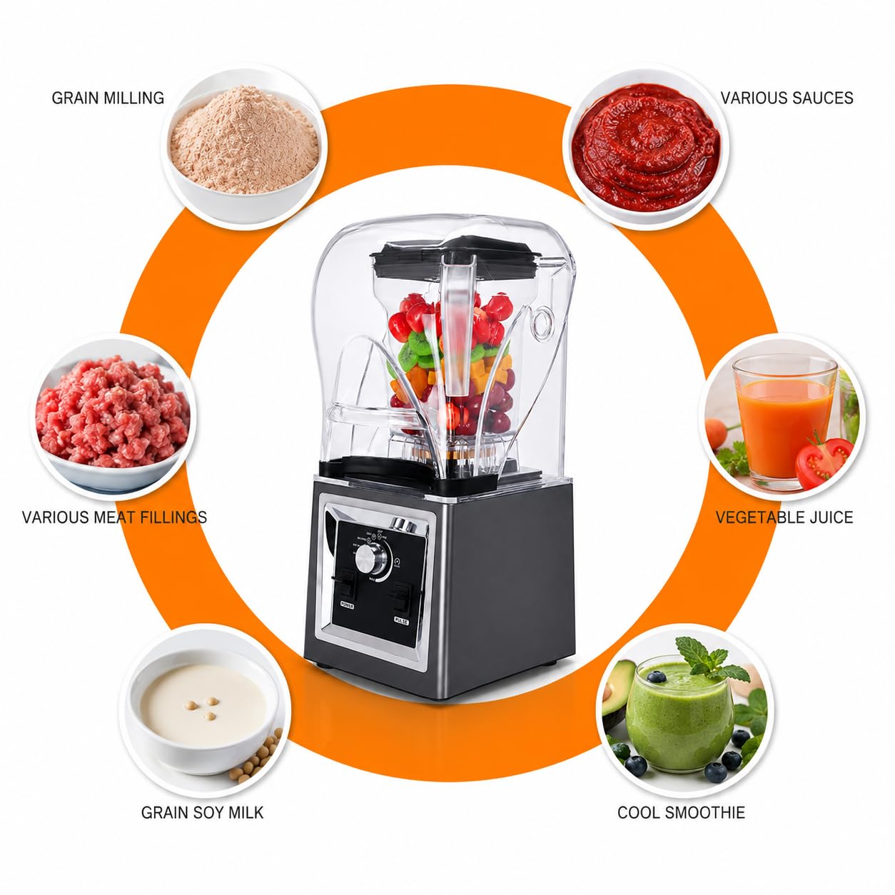 Batidora de batidos de 2000 W, licuadora comercial insonorizada de 2 L con alta velocidad de 25000 RPM para hielo y frutas