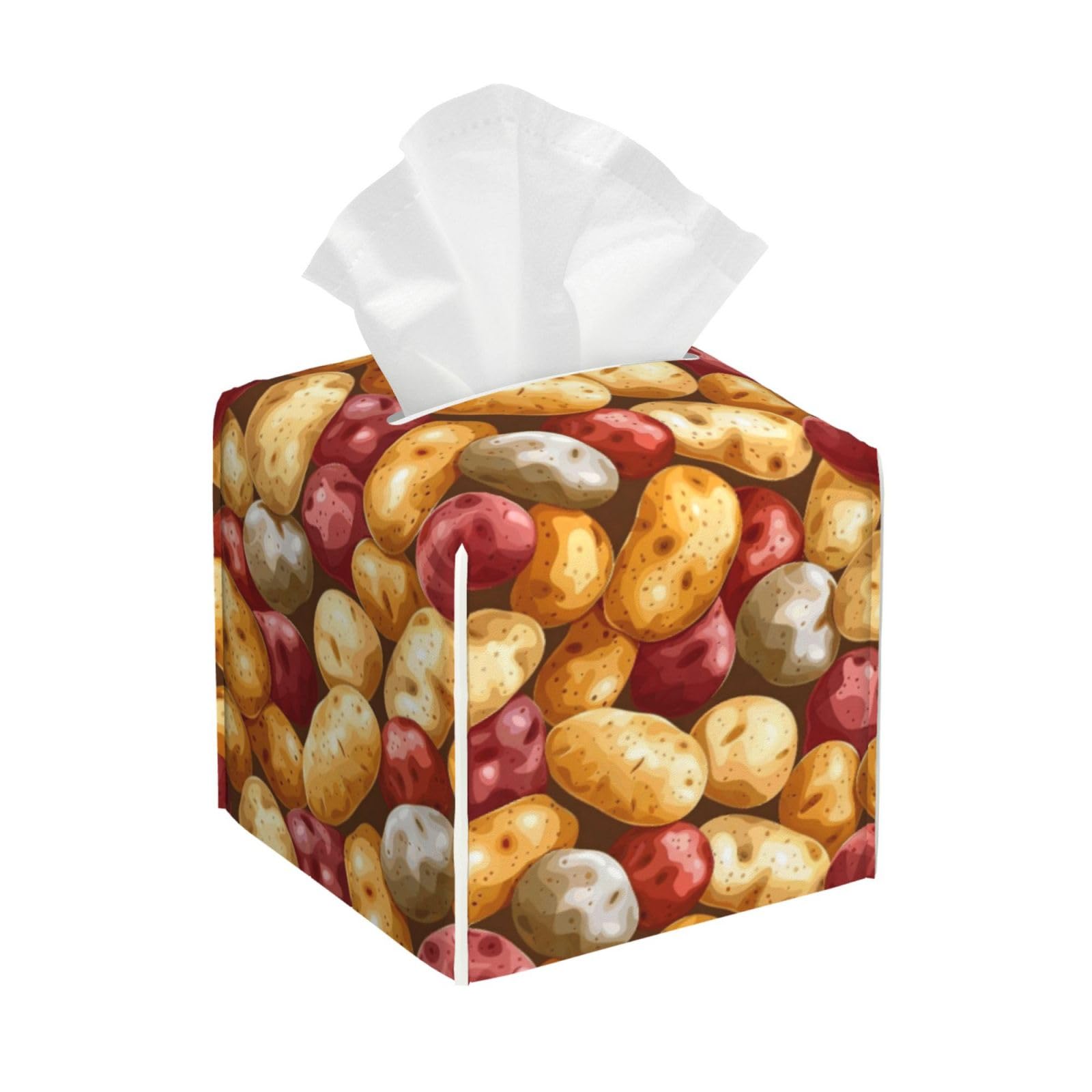 Rustic Potato Pattern A Print Tissue Box Cover Holder Square, Foldable Modern Cube Tissue Box Cover, Leather Decorative Organizer for Tabletop Bathroom Car Office Desk Decor