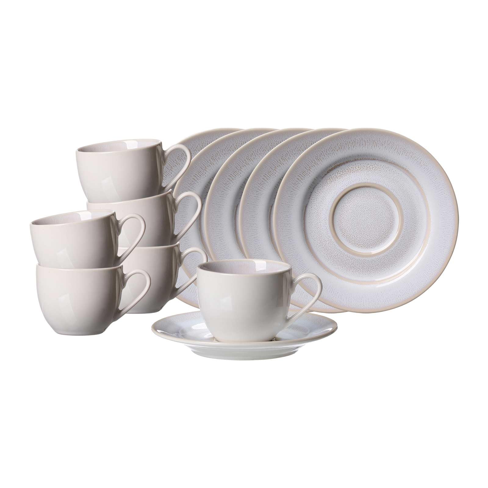 Ritzenhoff & Breker Laredo Espressotassen mit Untertassen 6er Set, 90 ml, Tassen-Untertassen-Set für 6 Personen, Skandinavisches Design mit Reaktivglasur, Steinzeug, Beige