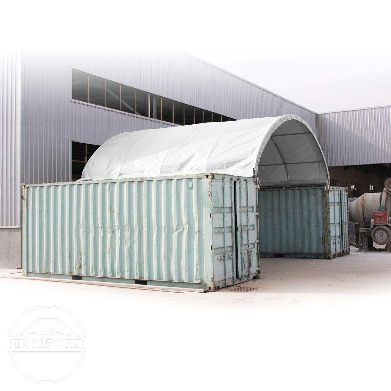 TOOLPORT Cubierta para contenedores Contop 8x12m – Lona de PVC 2300N Gris – Nave Industrial, Carpa almacén, Carpa Industrial