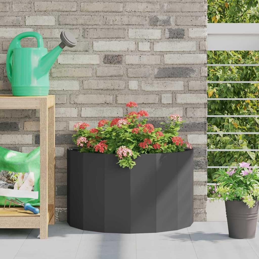 Pflanzkübel Schwarz 60 x 30 x 35 cm, Halbrunder Gartenpflanzer aus Stahl für Außenbereich, Modernes Metall Pflanzgefäß für Garten, Terrasse und Balkon, Stabiles Blumenbeet