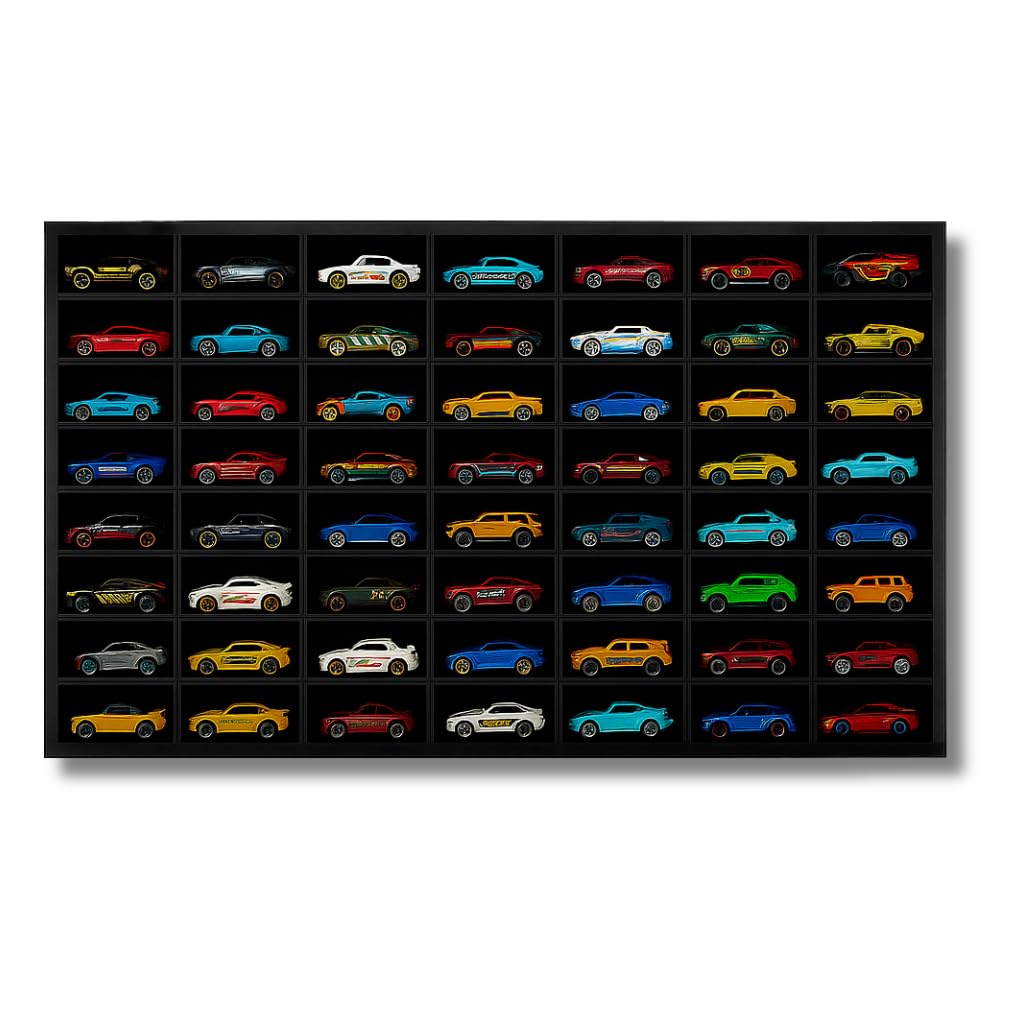 60-Car Hot Wheels Display Case Black | Wall-Mounted Organizer Rack for Diecast Cars & Mini Collectibles Mini Models(Without Cars)-image-25