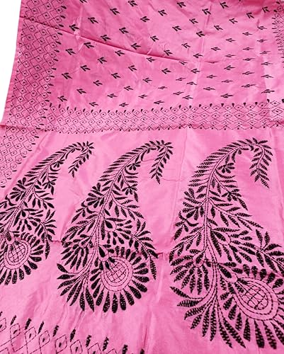 Image of SHRISTI CLOTHINGS Women's Hand Embroidered Cotton Silk Kantha Stitch Saree with Blouse Piece (SB430324 PINKD2)