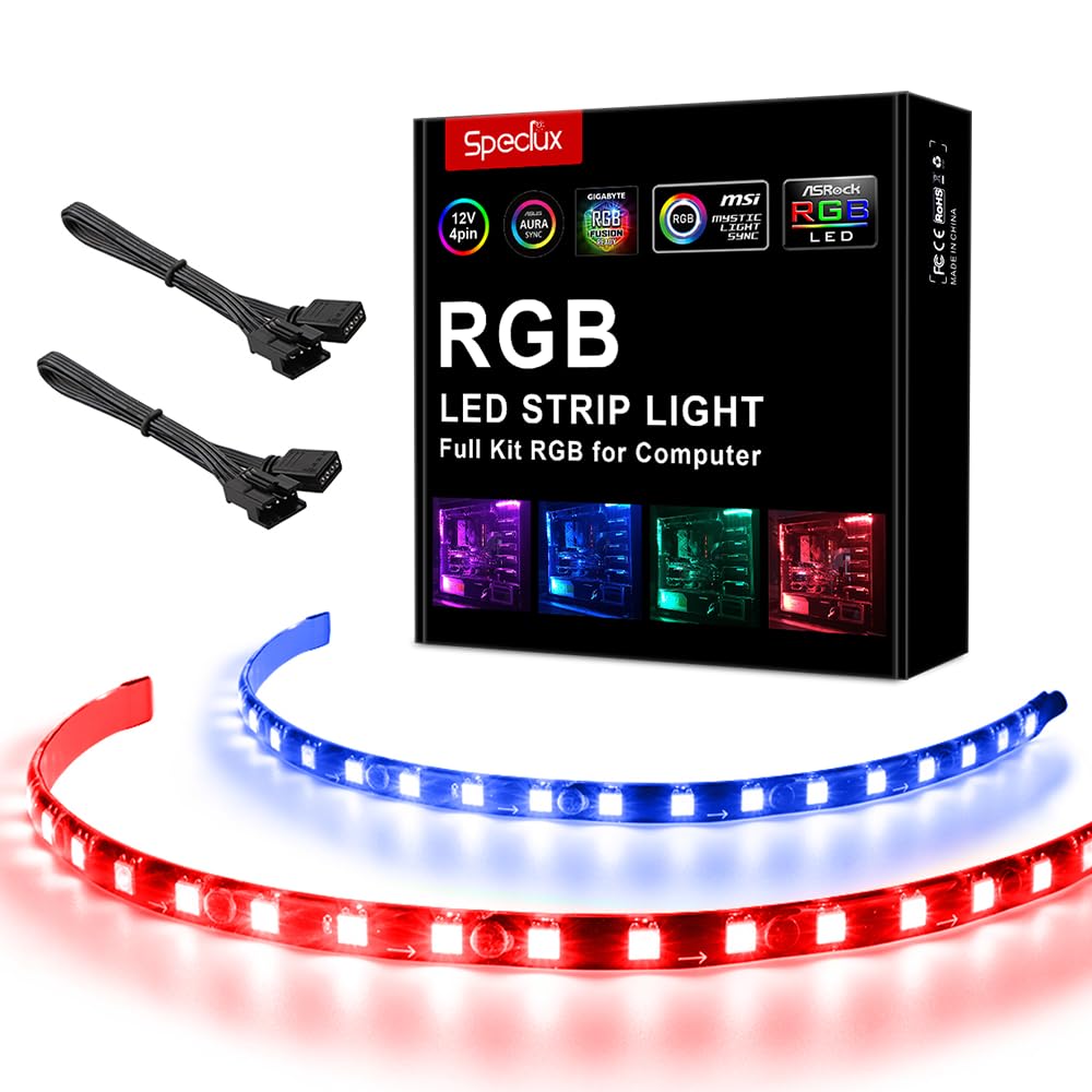 Speclux 2 Strips Rgb Pc Led Strip, Magnetic Light For Pc Case, Motherboard Control, 12V 4-Pin 30Cm, Compatible With Asrock Rgb, Asus Aura, Gigabyte Fusion, Msi Mystic Light