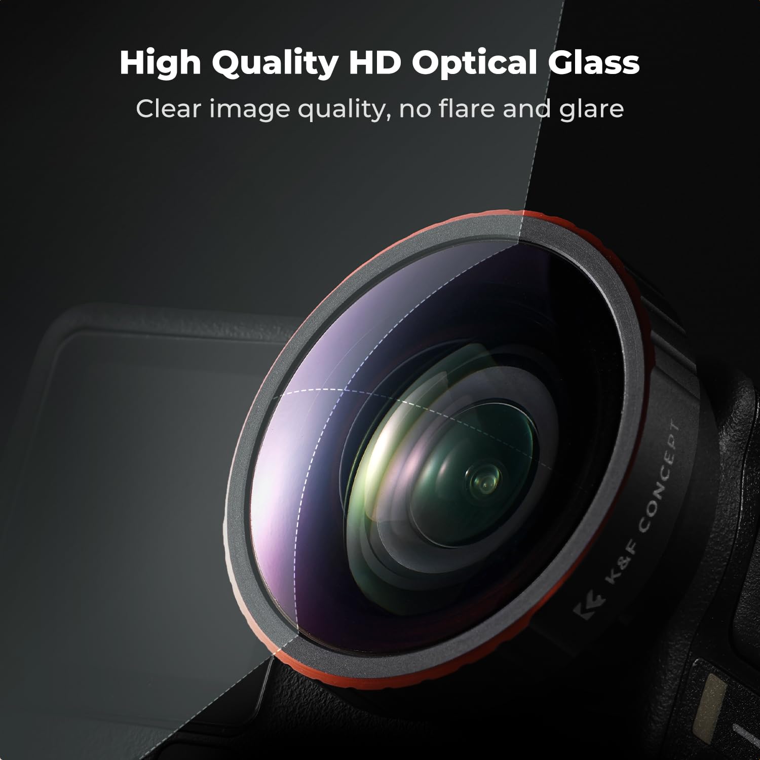K&F CONCEPT Objectif Grand Angle à Visser 185°, Compatible avec DJI Osmo Action 6, Verre Optique HD Multicouche, Inclut Une Housse en Silicone, Accessoire pour Caméra d'action