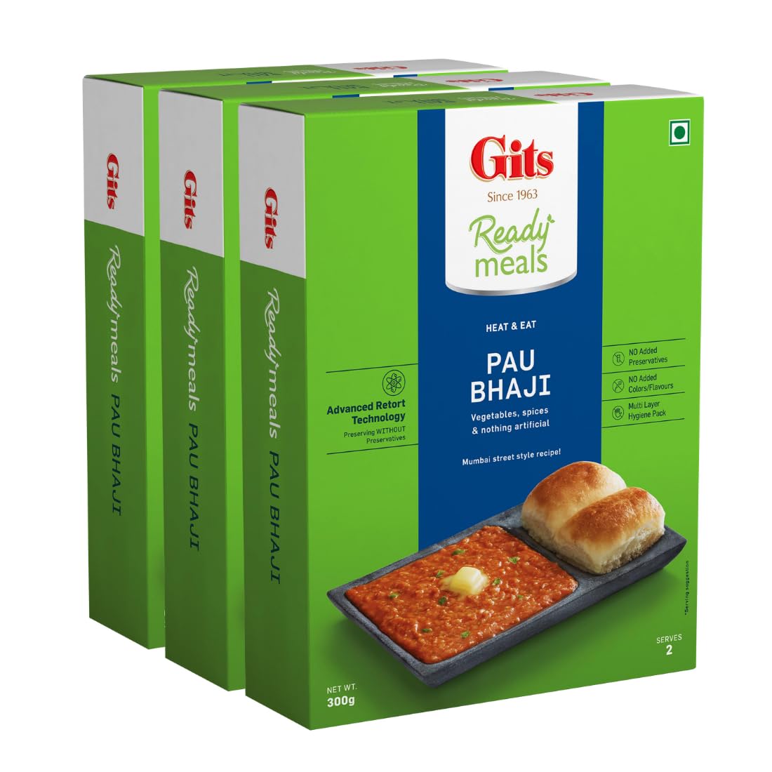 Ready to Eat Pav Bhaji, Pure Veg, Heat and Eat, Microwaveable, 900g (Pack of 3, 300gm Each)