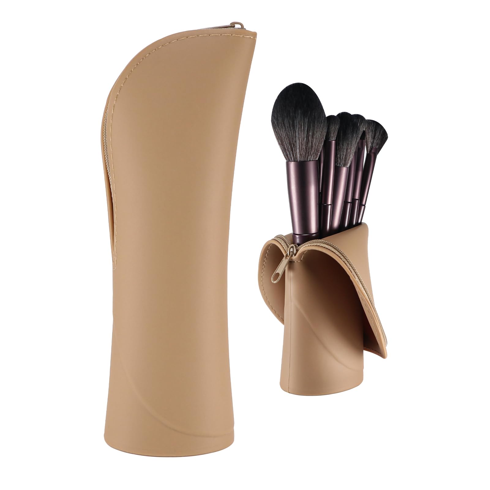 Kososuru Travel Makeup Brush Holder, Silicone Small Makeup Brush Case, Portable Stand-up Makeup Tools Cosmetic Bags for Women,Soft Waterproof Brushes