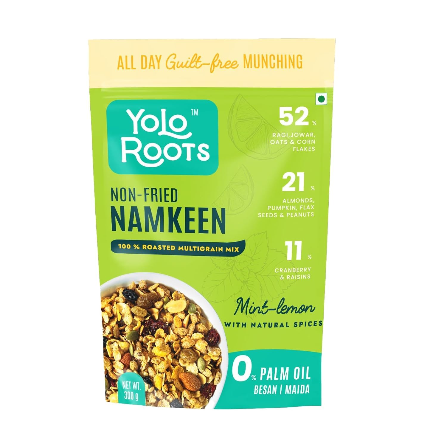 Yolo Roots Non-Fried Multigrain Namkeen Healthy Snacks with Ragi, Jowar, Oats & Corn Flakes (300gm, Mint Lemon) (B0CLHFR7T5) Amazon Price History, Amazon Price Tracker