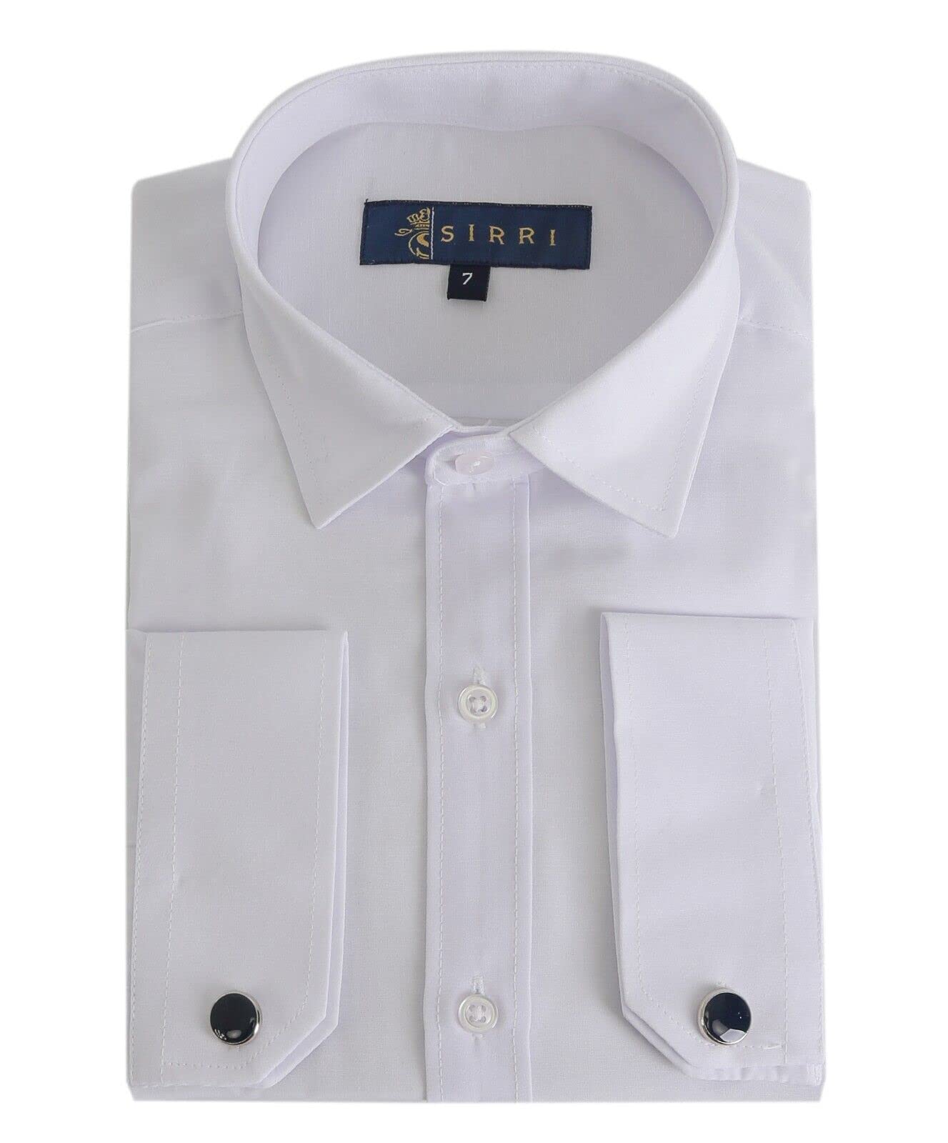 SIRRI Camisa Blanca de Manga Larga de Corte Slim con Cuello clásico y Gemelos para niños