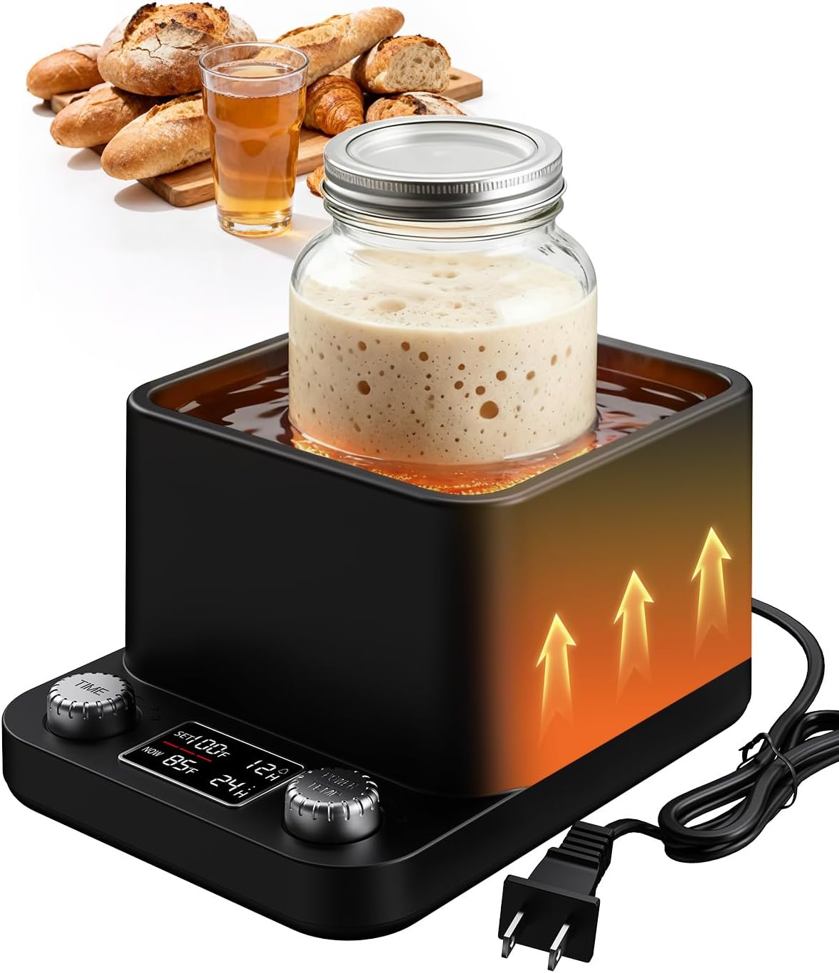 MQUPIN Sourdough Starter Warmer, Even Heating Water Bath Sourdough Warmer, 1°F Precise Thermostat (70-104°F),198H Timer, Smart Yeast Feeding Warmer for Kombucha Yoghurt Beer Fermentation (Black)