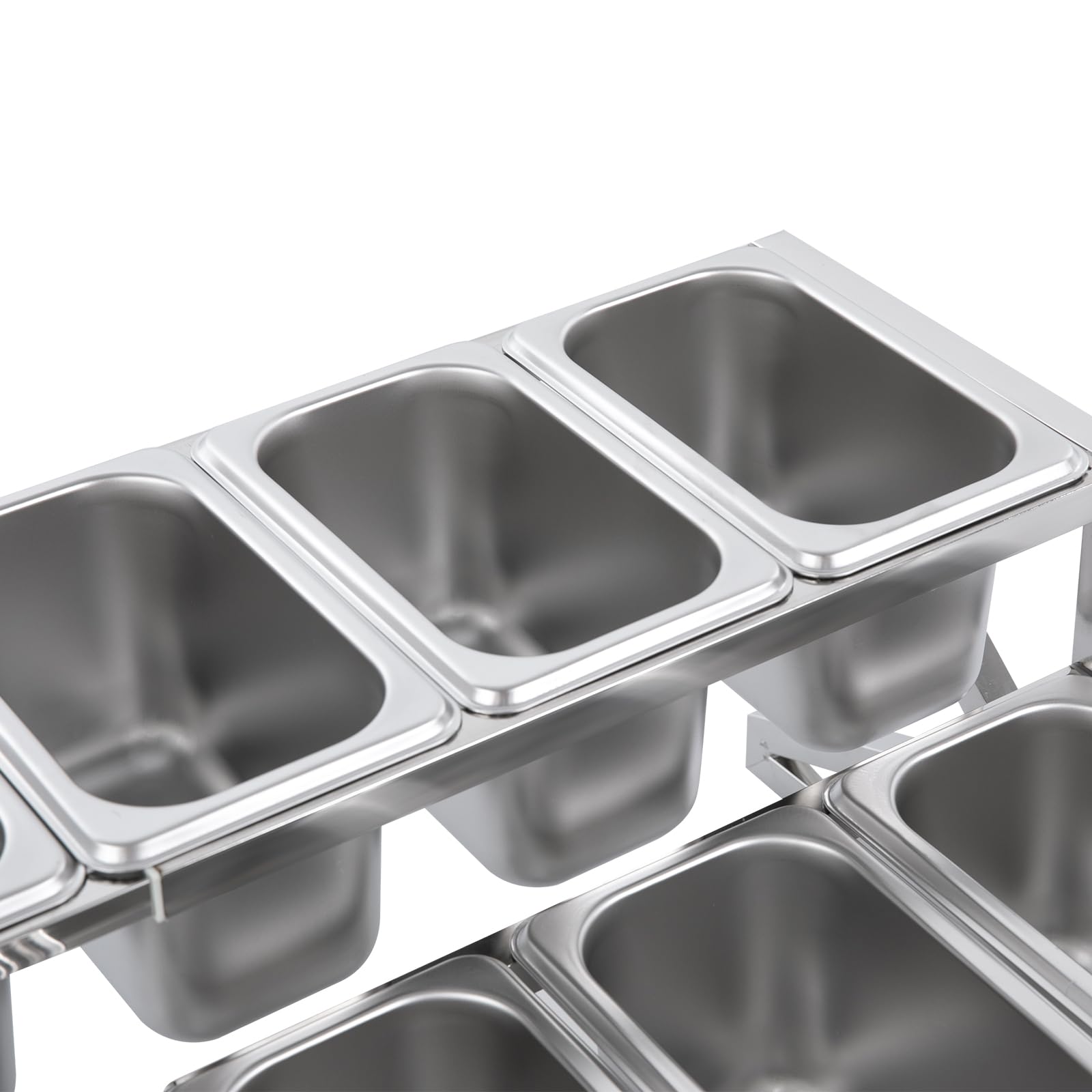 Scatola per condimenti e spezie, Stazione for condire la Pizza 10 Scomparti in Acciaio Inox con teglie e coperchi Argento(10COM)