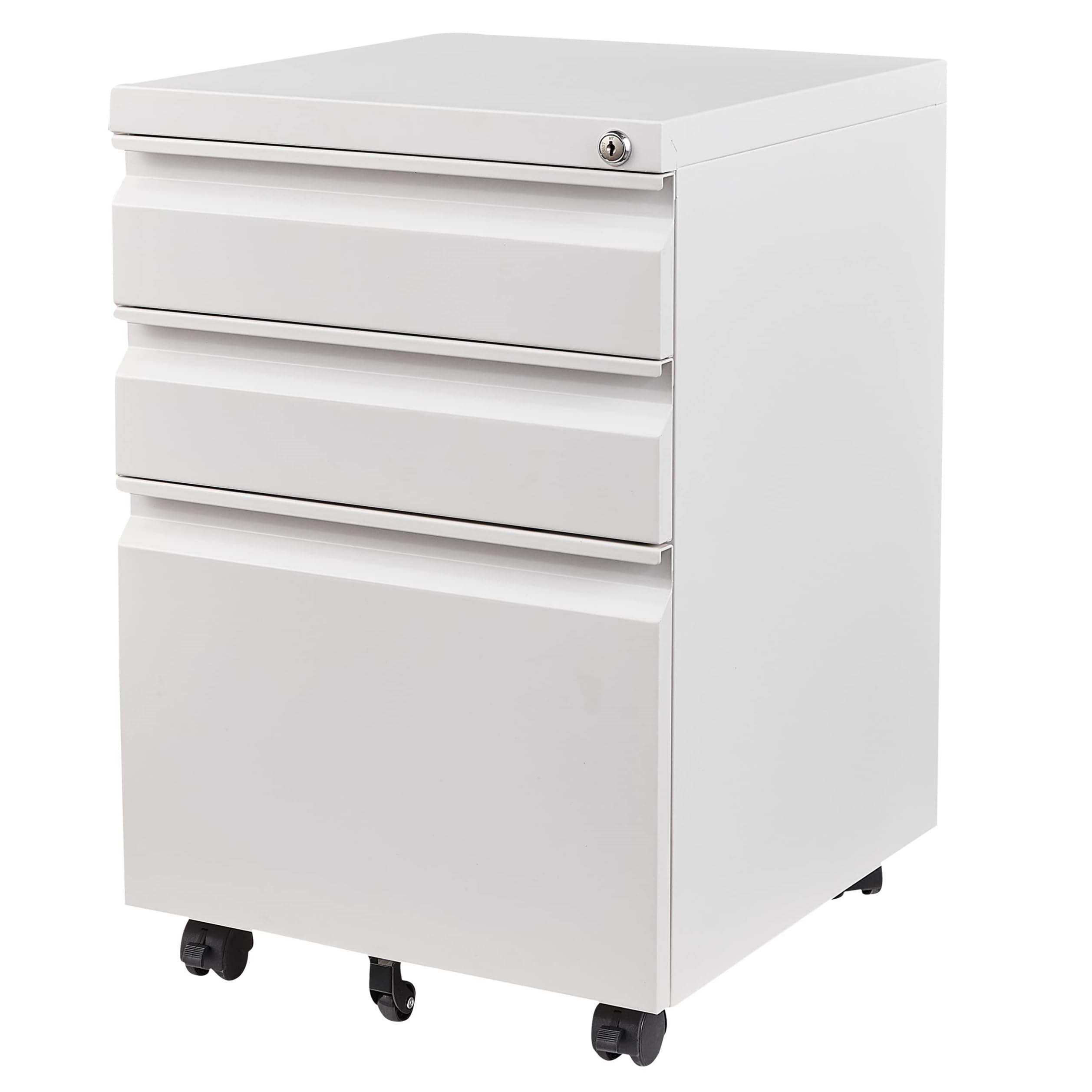 3 Drawer File Cabinet with Lock,Under Desk File Cabinet with Wheels,White Rolling Filing Cabinets,Three Drawer Metal Filing Cabinet for Home Office,Fit A4/Letter/Legal File,- Assembly Required