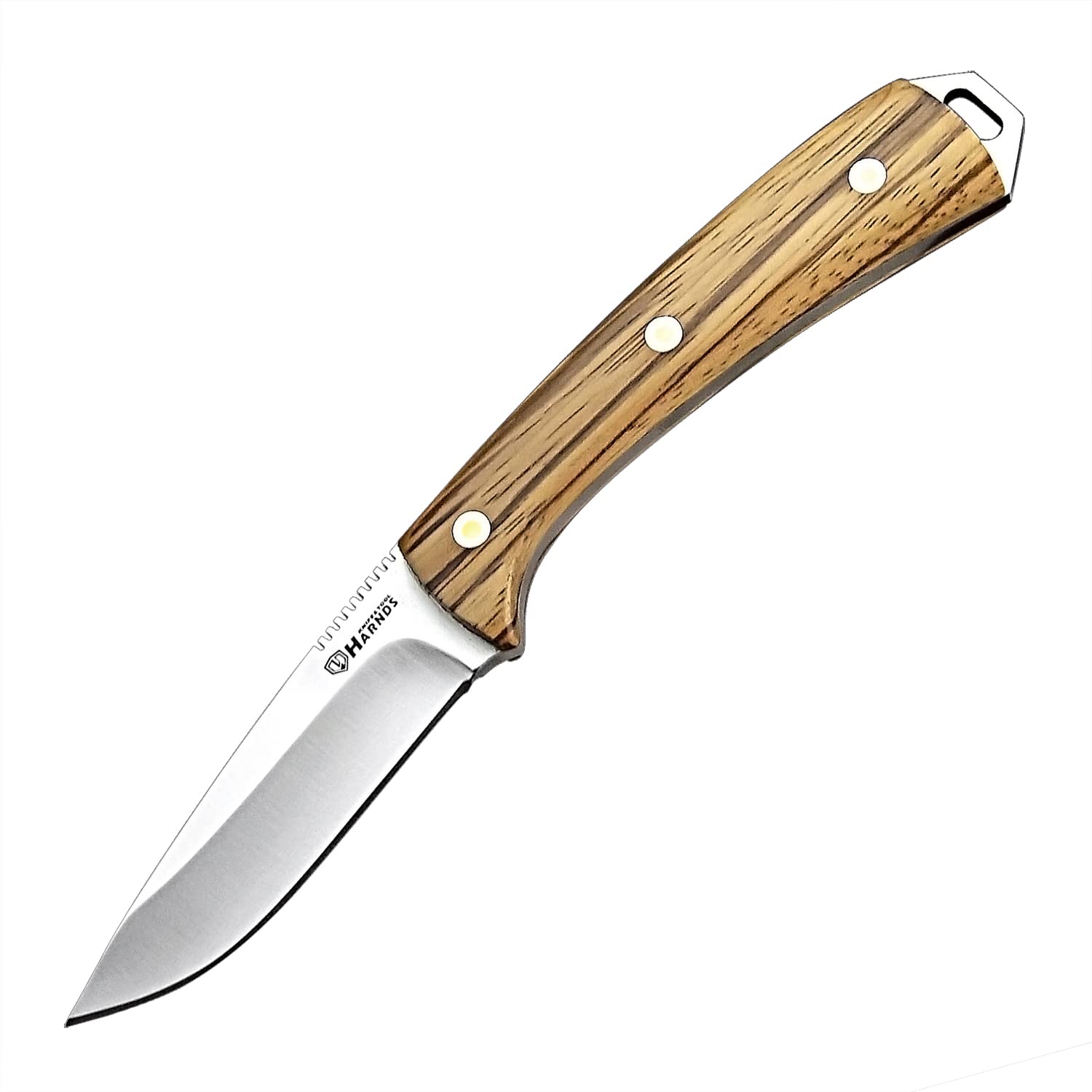 HARNDS Cheetah Coltello a Lama Fissa in Acciaio 8Cr14MoV, Manico in Legno di Zebra con Fodero in Pelle