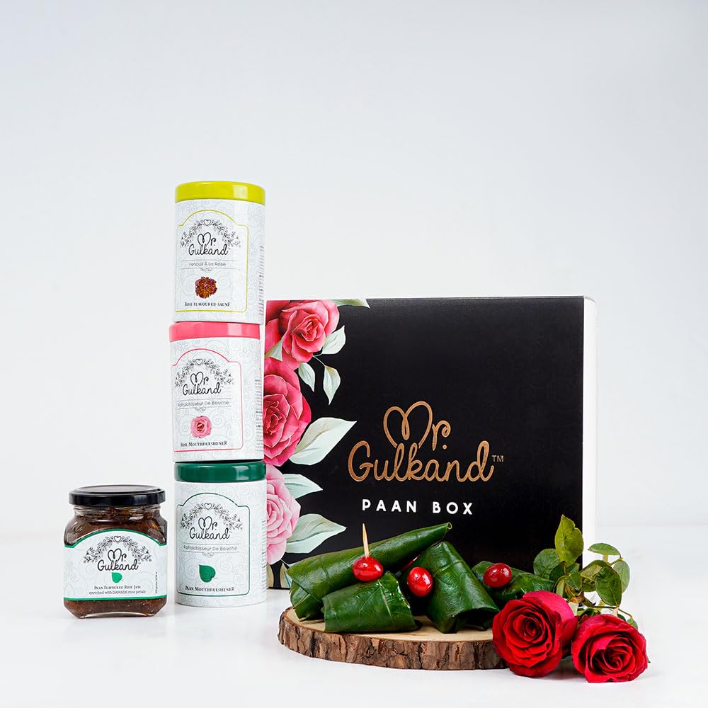 Mr. Gulkand Paan Box – Flavored Jam & Mukhwas Combo | Pack of 4 | Premium Gift Box | 100% Natural Sun-Cooked Damask Roses | Raw Sugar Sweetened | No Artificial Flavors | Natural Coolant-image-33