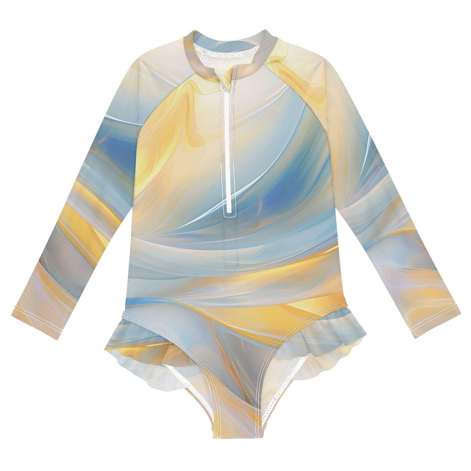 ALAZA Toddler Swimsuit Girl Bathing Suit Swimwear Rash Guard Yellow Blue Long Sleeve 3T