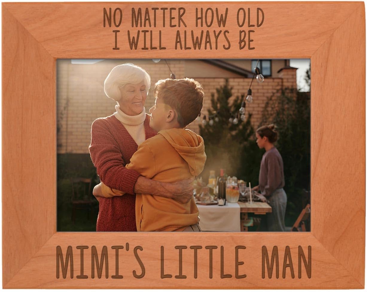 ThisWear Grandma Picture Frame I'll Always Be Mimi's Little Man New Grandma Gifts Natural Wood Engraved 5x7 Landscape Picture Frame Wood