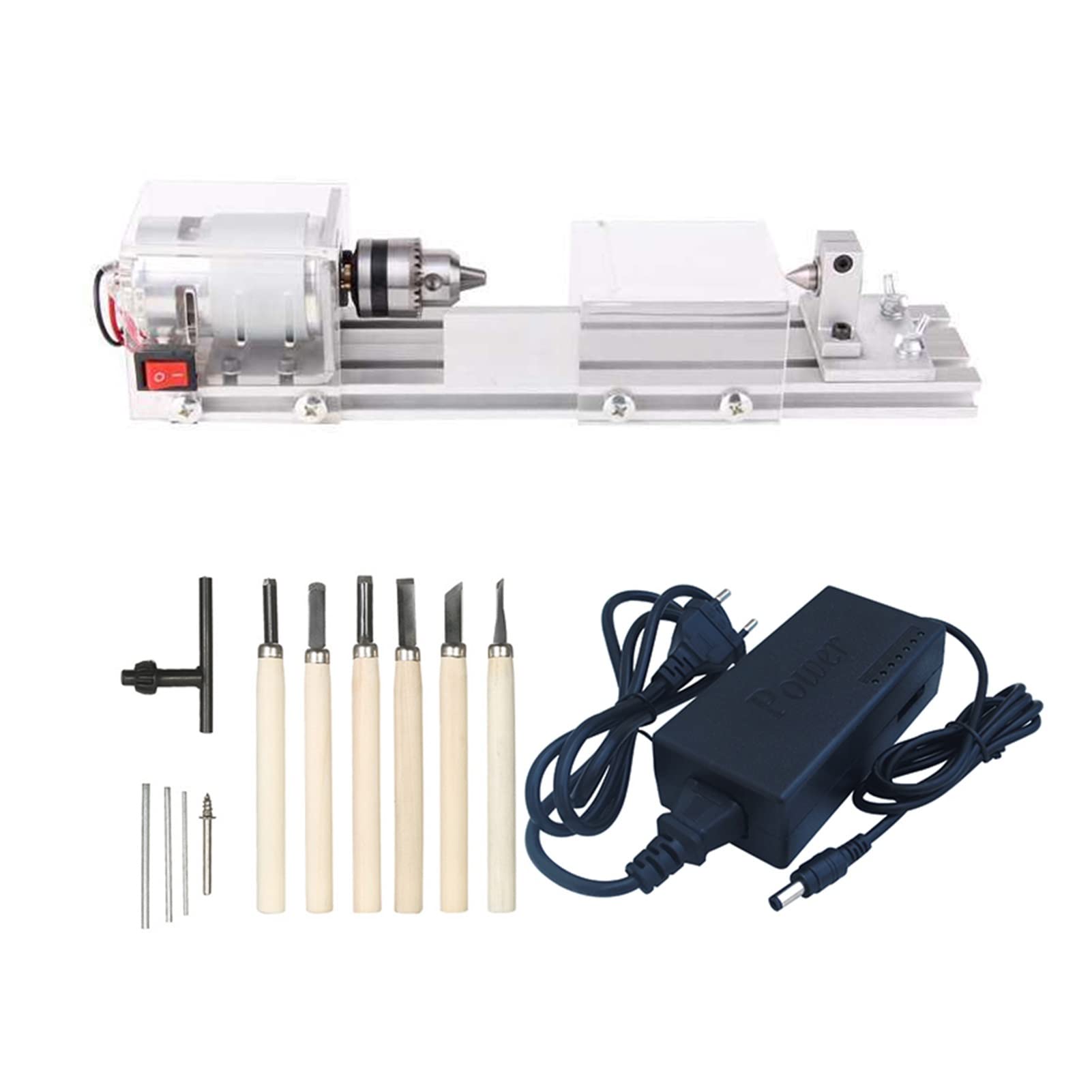 Mini máquina de torno de metal para carpintería de bricolaje, torno de carpintería de alta precisión para moler y pulir cuentas, herramienta giratoria de 12-24 V CC, ideal para proyectos en miniatura