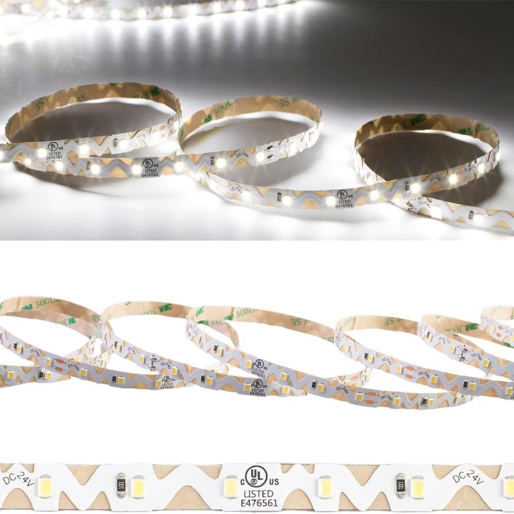 24V S Shape LED Strip Lights 5000K Pure White UL Listed 2835 Zig zag Pattern Angle Turning Capable Non-Waterproof for Sign Project Hobby. 24v Power Supply not Included