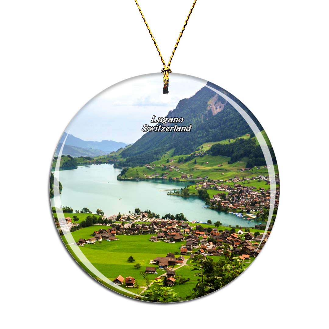 Weekino Switzerland Lake Lugano Christmas Xmas Tree Ornament Decoration Hanging Pendant Decor City Travel Souvenir Collection Double Sided Porcelain 2.85 Inch