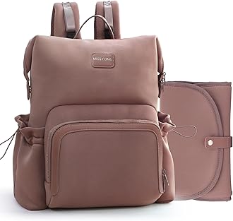 miss fong Diaper Bag Backpack - Baby Diaper Bag Neoprene Bag Large Capacity Neoprene Backpack with Diaper Changing Pad with 12 Pockets Pañaleras Para Bebe Baby Backpack for Mom & Dad -Mauve
