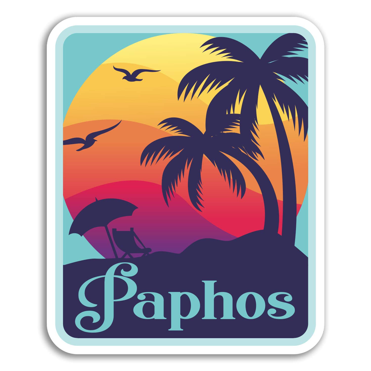 Destination Vinyl Ltd Multi 2 X 10Cm Paphos Vinyl Stickers - Cyprus Fun Travel Sticker Laptop Luggage #18477 (10Cm Tall)