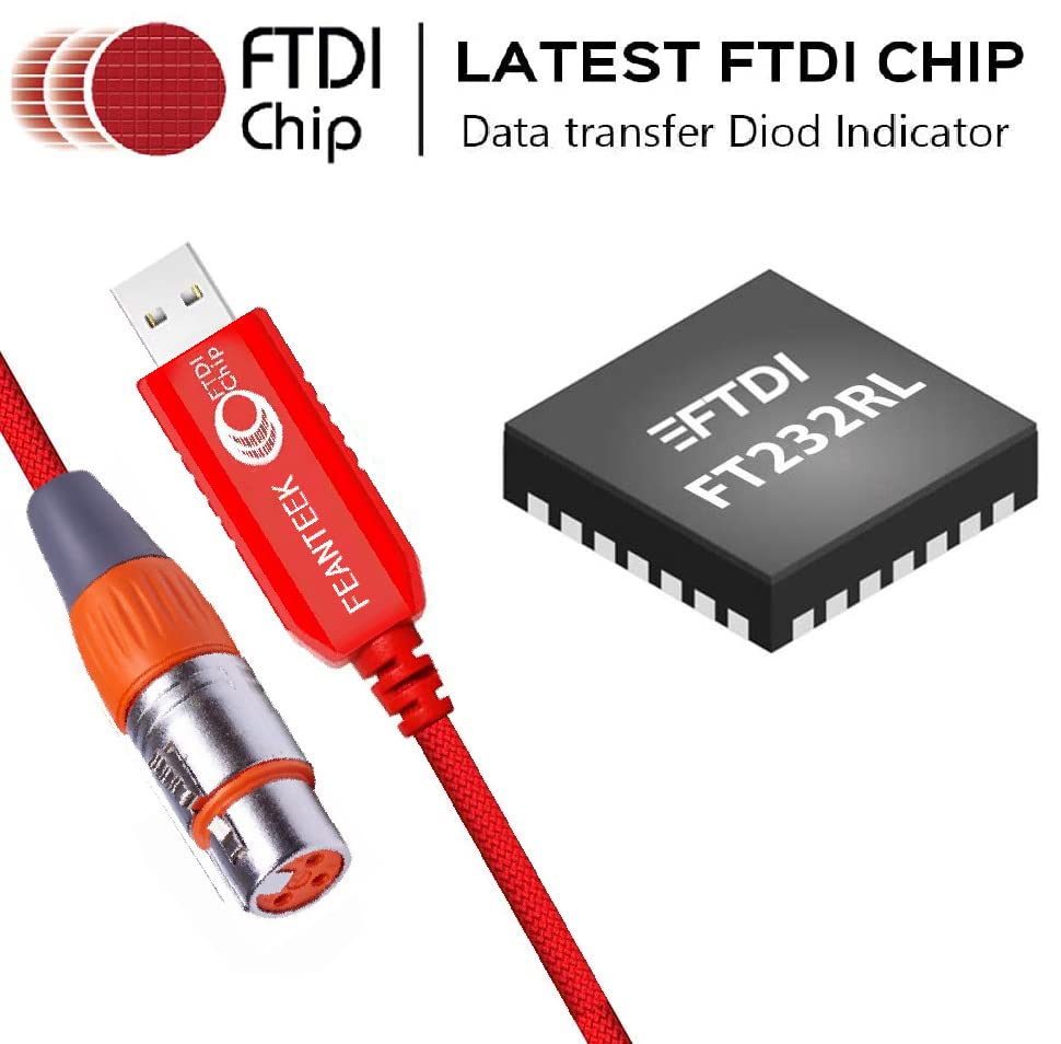 Miniatura 3 de Feanteek Adaptador USB a DMX RS485 Convertidor 3PIN XLR Hembra DMX512 Freestyler Software Control PC Cable Dimmer con chip FTDI Soporte Win10 Mac OS