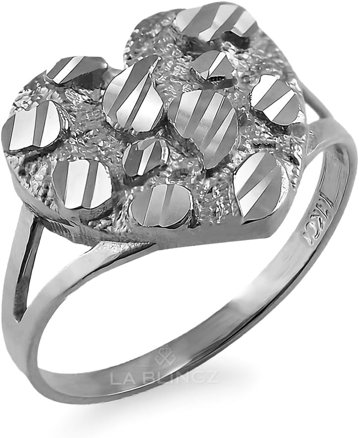 LA BLINGZ Sterling Silver Nugget Sparkle-cut Heart Ring (Small, Medium, Large)