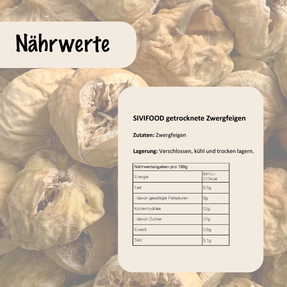 SIVIFOOD Fichi nani essiccati naturali 200g – Non trattati, senza zuccheri aggiunti né solfiti – Frutta secca premium 100% naturale – Morbidi, dolci e ricchi di gusto – frutta secca fichi secchi