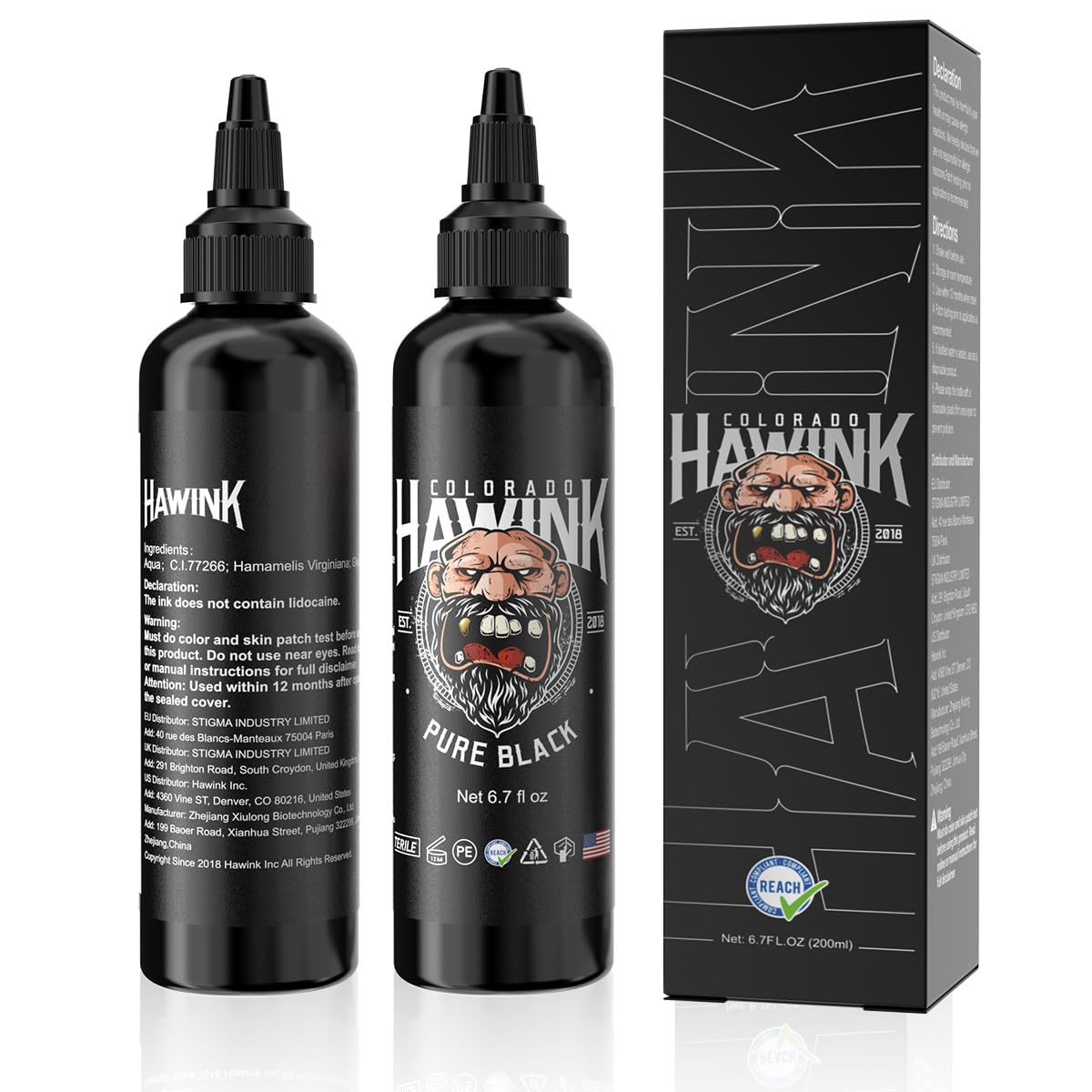 HAWINK Tattoo Colour Professional Pure Black 6.7 oz (200 ml) Tattoo Ink Black TI963-6.7OZ-T - Image 3