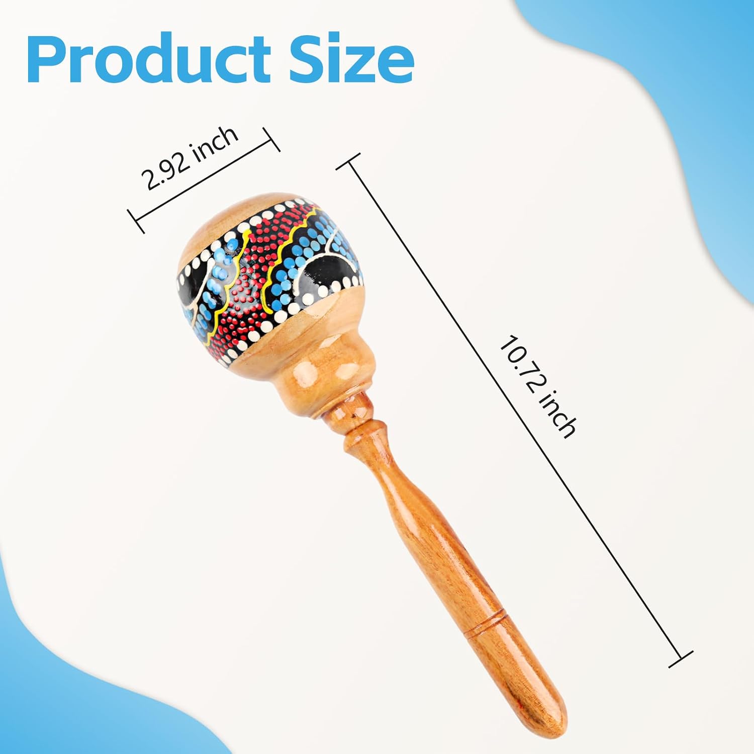 1 Pack Handmade Wooden Maraca for Adults, 10.7" Professional African Hand Percussion Rattles, Handpaint Rumba Shaker Musical Instrument, Fiesta Mexican Party Favors(Natural) image 2