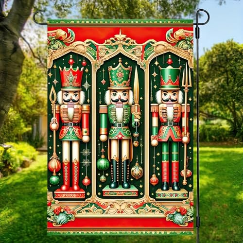 Image of BlissYard Christmas Nutcracker Soldiers Garden Flag 12x18 Inch Polyester | Double sided polyester, Christmas three nutcracker soldiers design, classic holiday decor for porch and yard