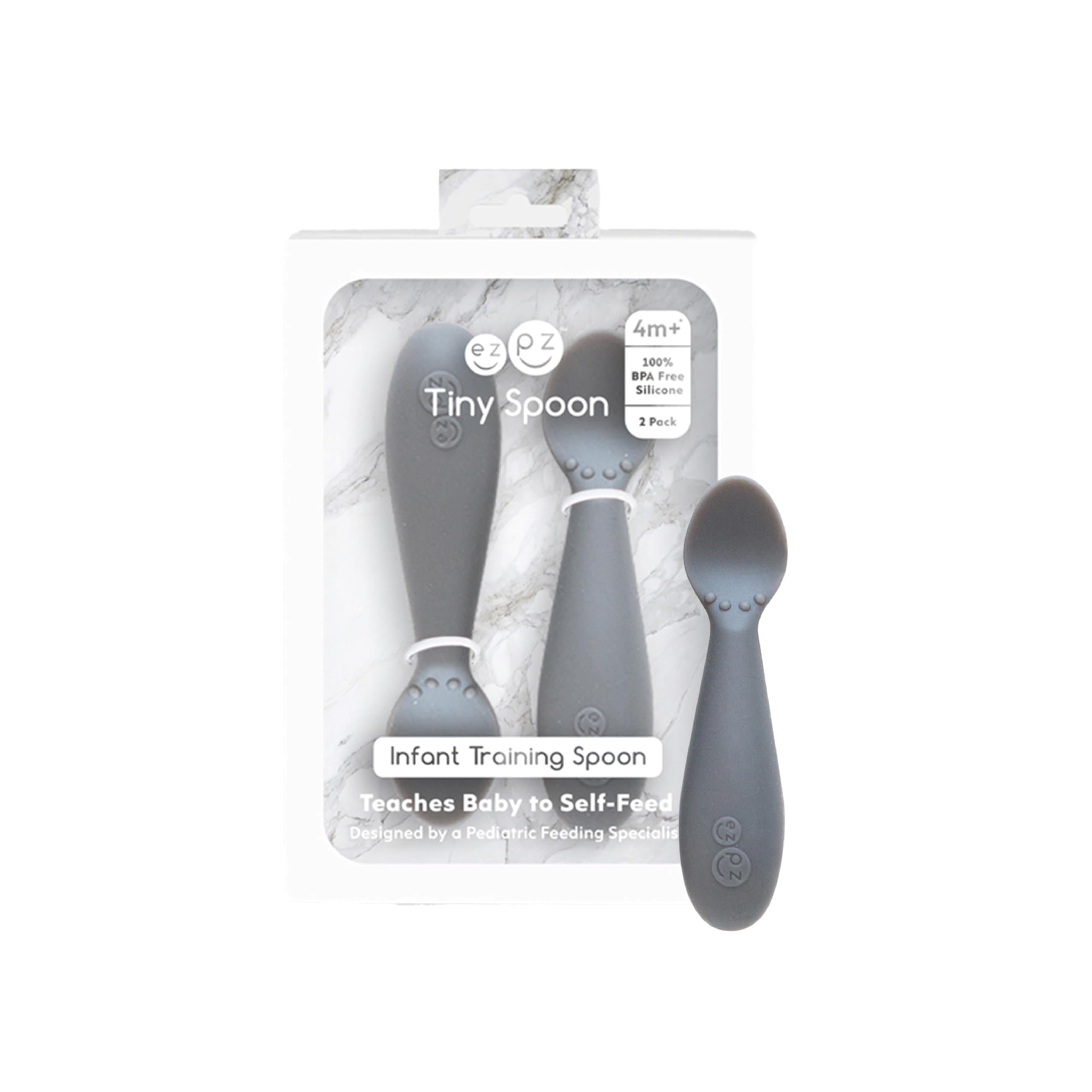 Ezpz Tiny Spoon - 100% Food Grade Silicone Self Feeding Spoon for Baby Led Weaning + Purees - Designed by a Pediatric Feeding Specialist - Sensory Bumps - Set of 2 Dip Spoons for 4 Months+ (Grey)-picture-22