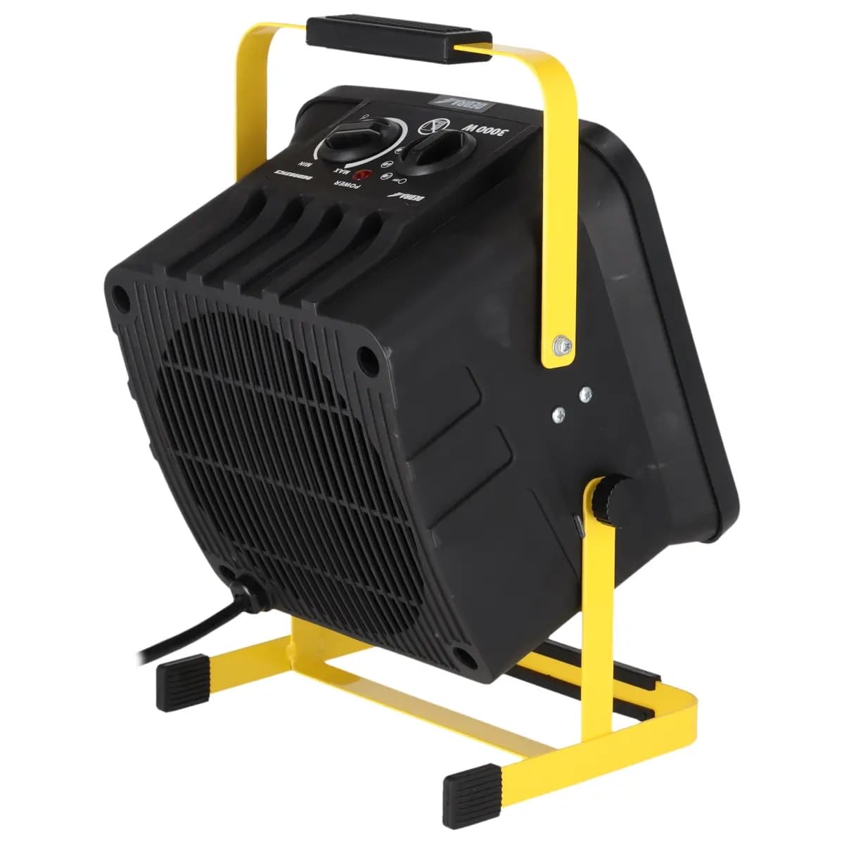 DEDRA Calefactor eléctrico PTC 3,0 kW, cuadrado, negro, con soporte, elemento calefactor cerámico, termostato, protección contra sobrecalentamiento, tres modos de funcionamiento, ángulo ajustable