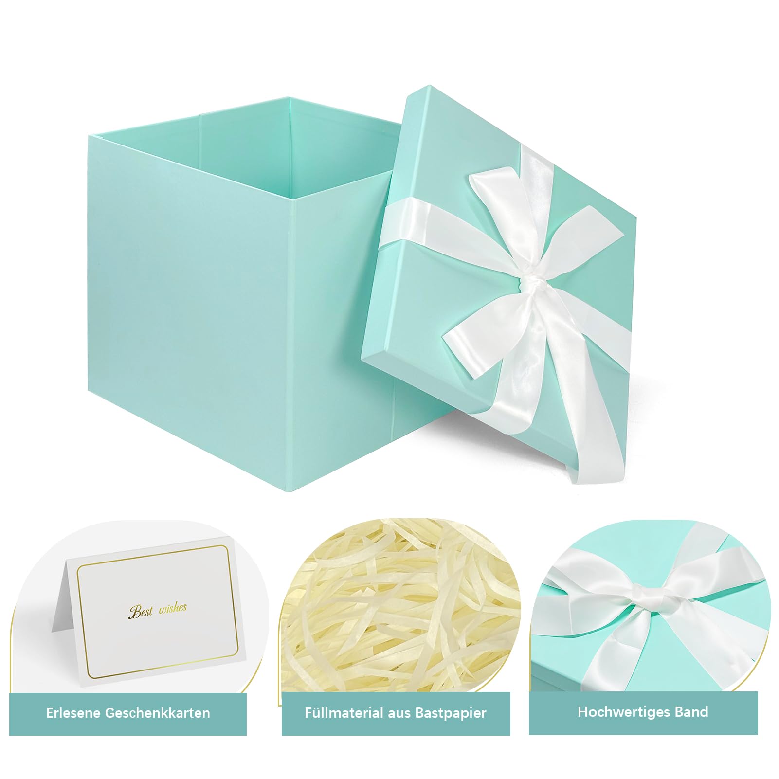 Scatole Regalo Quadrate Grandi 25x25x25 Cm Con Coperchio | Pieghevoli Con Fiocco E Carta Velo | Perfette Per Compleanni E Matrimoni | LaRibbons