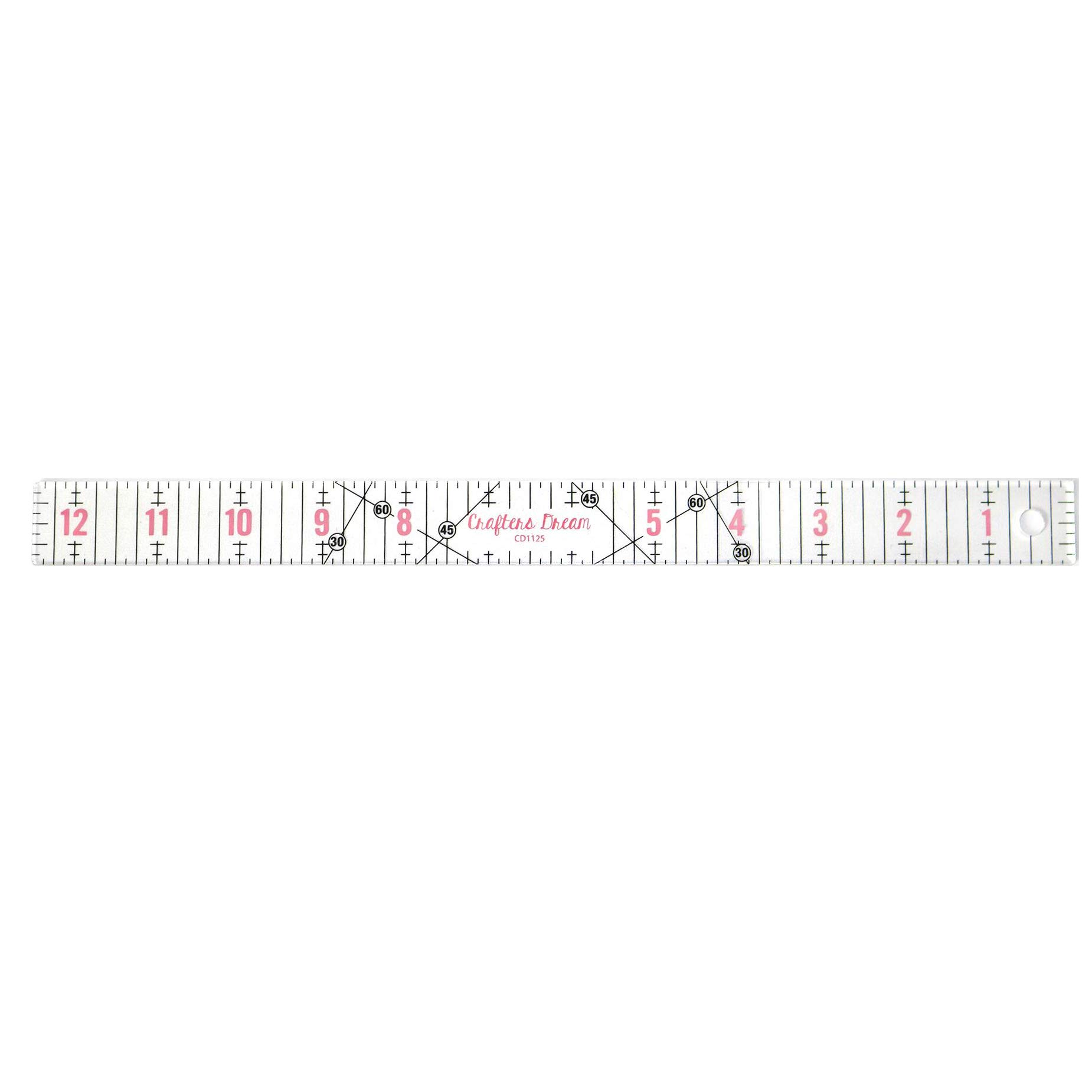 Crafters Dream Transparent Quilting & Patchwork Ruler- 1" x 12.5" Ruler Perfect for Quilting, Patchwork, Dressmaking, Sewing, Handicrafts and Much More