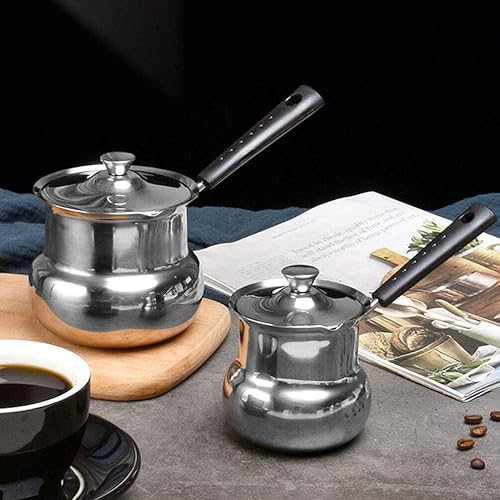 Miniatura 6 de CALLARON Sartén de acero inoxidable para cocinar con mango de tapa, calentador de leche, olla de fusión de mantequilla para estufa, chocolate, café,