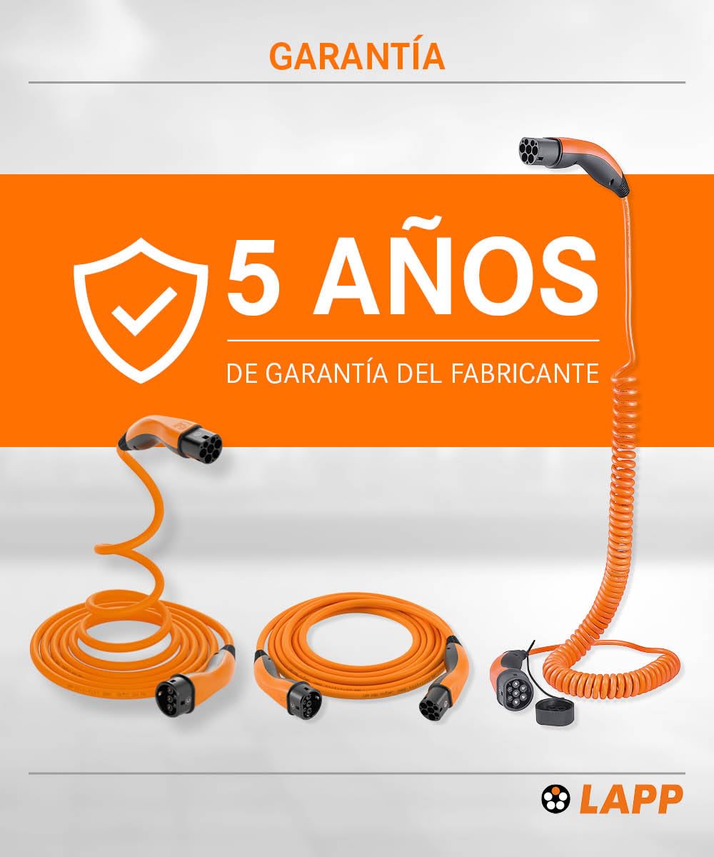 Lapp Mobility EV Cable de Carga Tipo 2, 22 kW/Liso / 32 A/Trifásico/Cable de Carga para Coches eléctricos/Modo 3 / 7m