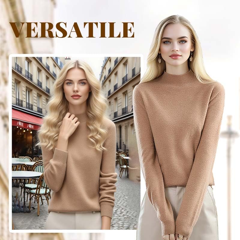 Womens Merino Wool Cashmere Sweater, Crew Neck Long Sleeve Soft Pullover Knit Half Turtleneck Warm Top Fall Jumper2