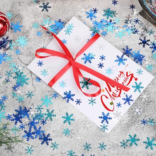 Image of FOIMAS Christmas Snowflake Confetti,3.5oz Silver Blue Snowflake Metallic Foil Sequins Glitter Table Scatters for Christmas Winter Party Decoration