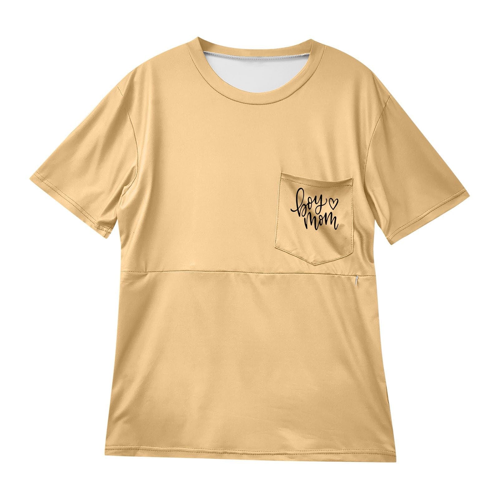 Generisch Maglietta da allattamento per donna, comoda da allattamento, con cerniera, look usato, per gravidanza, con tasca, taglie 50