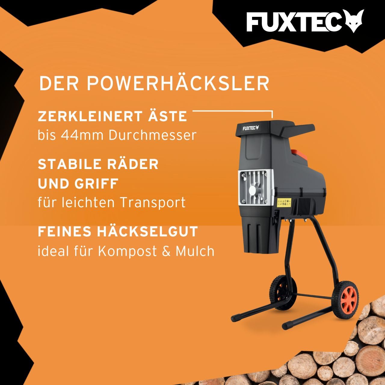 FUXTEC Elektro Walzenhäcksler FX-EGH2800T 2800W 44mm 60L Fangsack