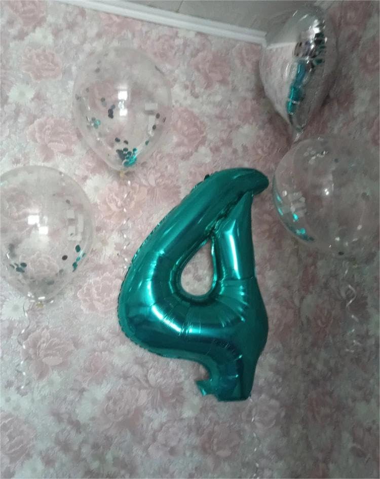 Image of Teal Blue 4 Balloon, Number Balloons 40 Inch, 4th Birthday Decorations Four Large Numbers for Party Decor, Number 4 Balloon