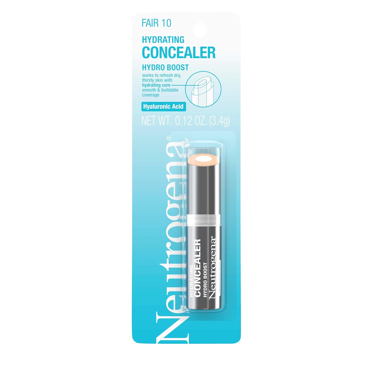 Neutrogena Hydro Boost Hydrating Concealer Stick for Dry Skin, Oil-Free, Lightweight, Non-Greasy and Non-Comedogenic Cover-Up Makeup with Hyaluronic Acid, 10/Fair, 0.12 Oz Neutrogena Hydro Boost Hydrating Concealer Stick for Dry Skin, Oil-Free, Lightweight, Non-Greasy and Non-Comedogenic Cover-Up Makeup with Hyaluronic Acid, 10/Fair, 0.12 Oz