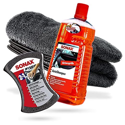 detailmate Professionellt biltvättset – för bil, motorcykel, husvagn, båtar – mild handtvätt (1 Sonax schampo + 1 svamp + 1 torr trasa)