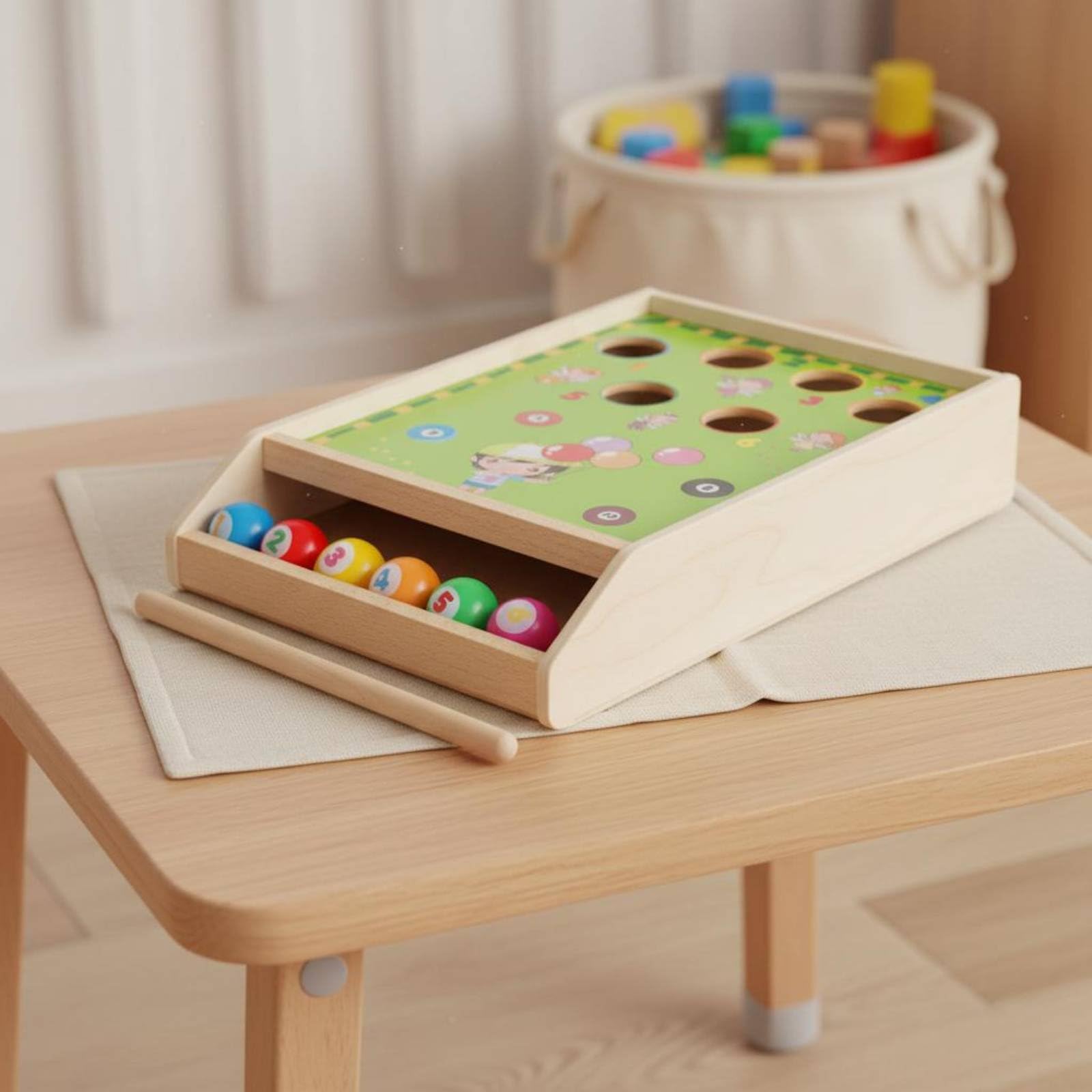 Milageto Gioco Biliardo Bambini Mini Tavolo Biliardo Giocattolo Legno Stecca Palline Numeri Gioco Didattico Motricità Fine Concentrazione Attenzione Adatto per Cameretta Scuola Soggiorno