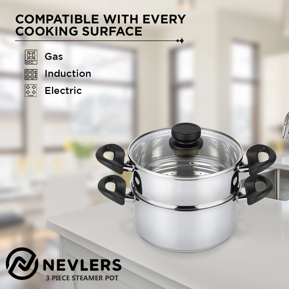 Buy Nevlers 3 Piece Premium Heavy Duty Stainless Steel Steamer Pot Set
