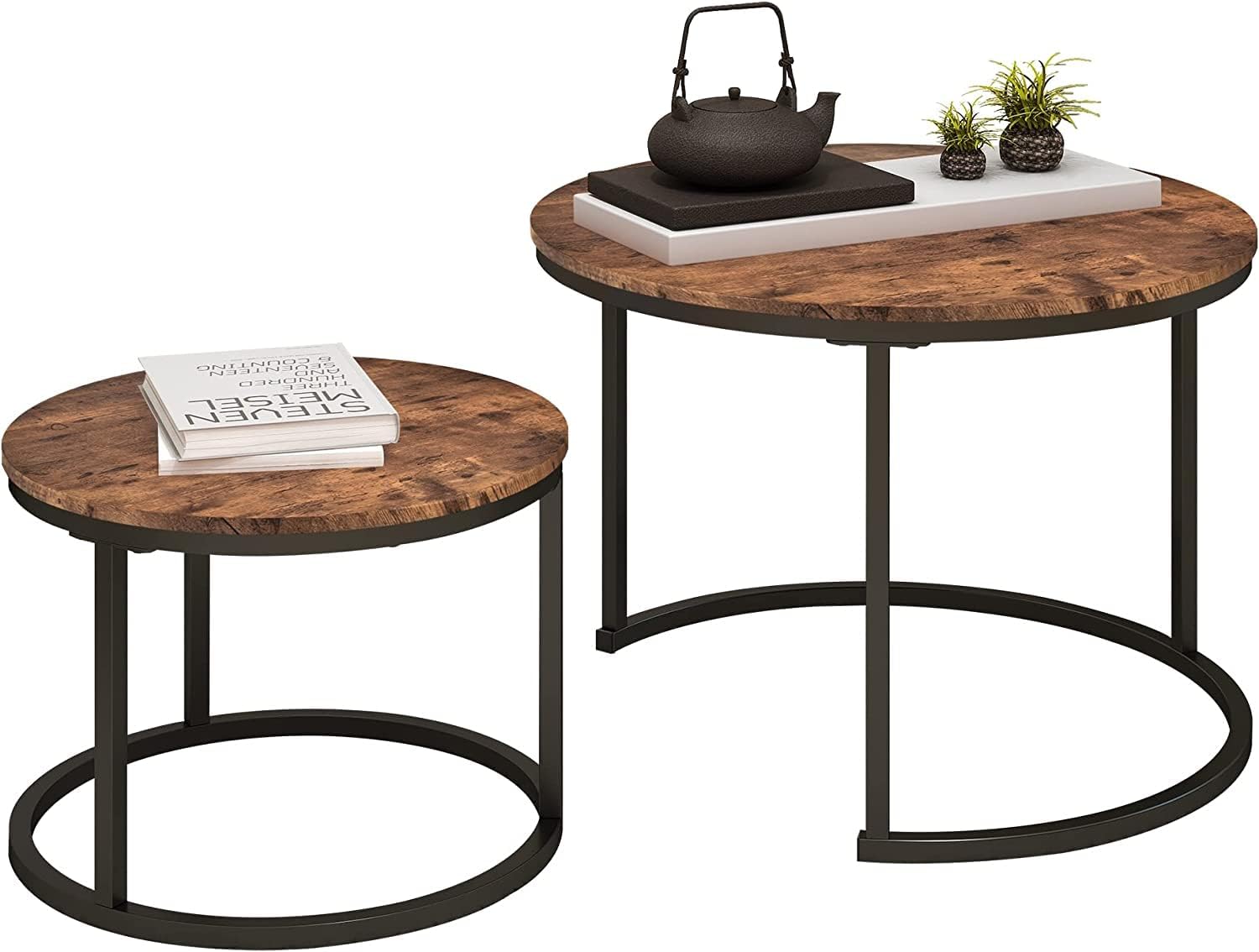 Round Nesting Coffee Table Modern Nesting Side Set of 2