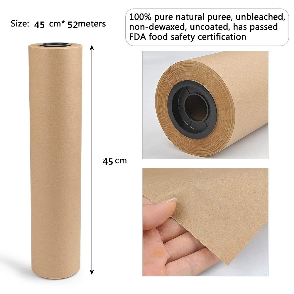 Happyroom Butcher Paper BBQ Kraftpapier 45cm x 52m BBQ Kraftpapier Cooking Paper für Kochen, Geräuchert, Gegrillt, Frittiert, Backwaren, Geschenkpapier für Lebensmittel FDA Approved (45cm*52m)